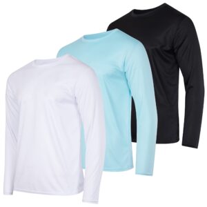 3 pack mens fishing sun long sleeve t-shirt mesh workout dry fit gym tee casual athletic active casual wicking exercise running sport hiking training top upf