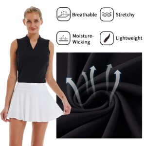 LastFor1 Women's Golf Sleeveless Polo Shirts UPF 50+ V Neck Athletic Tank Tops Outdoor Sports Quick Dry Moisture Wicking Black S