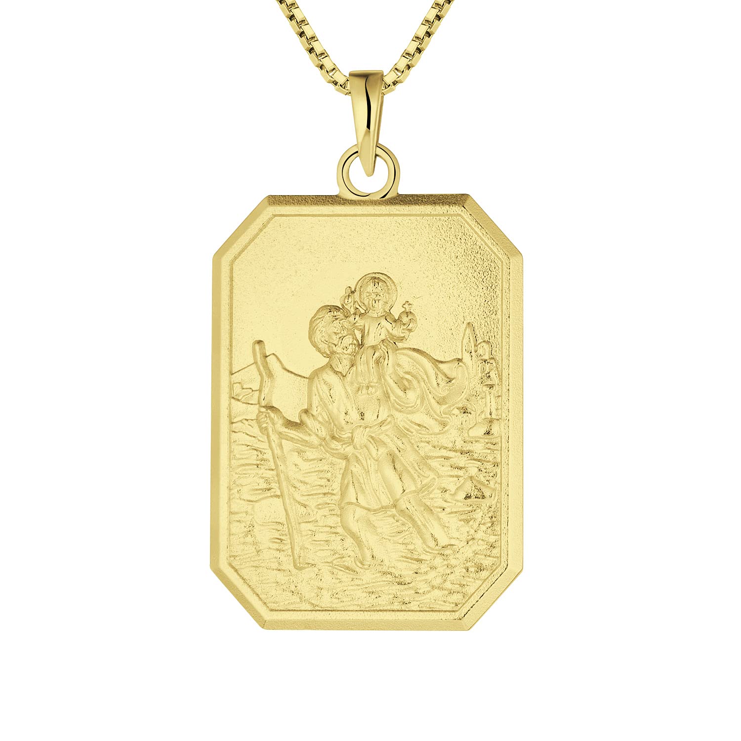 FJ 18K Gold Plated St Christopher Necklace 925 Sterling Silver Square Saint Christopher Pendant Necklace for Women Men with 20 Inch Chain