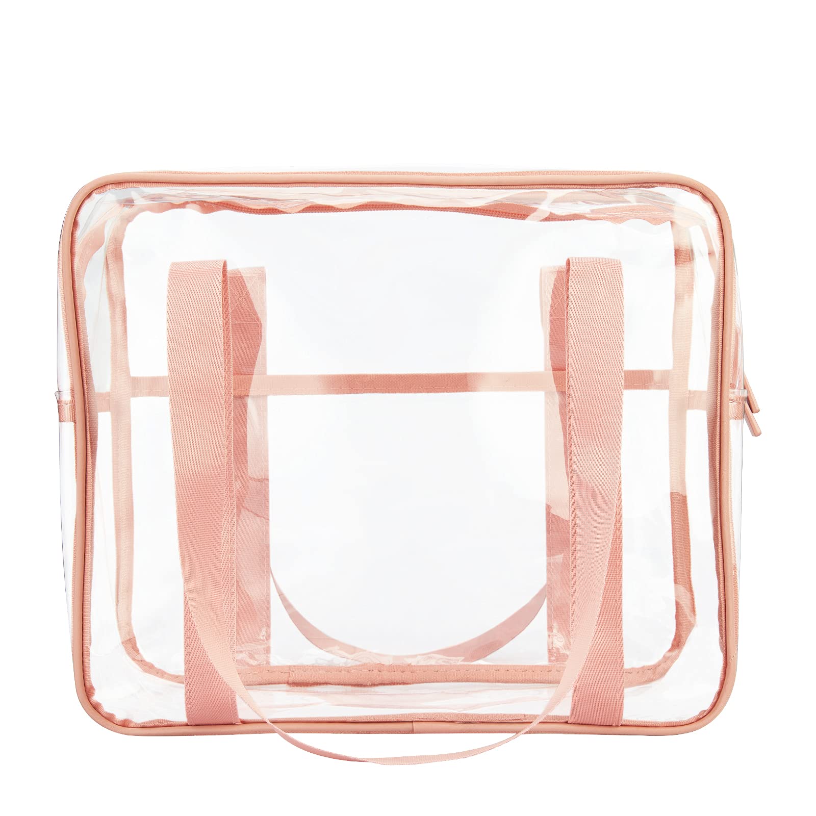 HAOGUAGUA Extra Large Clear Cosmetic Makeup Bag, Transparent PVC Tote Shoulder Bag Stadium Approved, Waterproof Clear Toiletry Carry Pouch Makeup Artist Bag Diaper Bag (Pink)