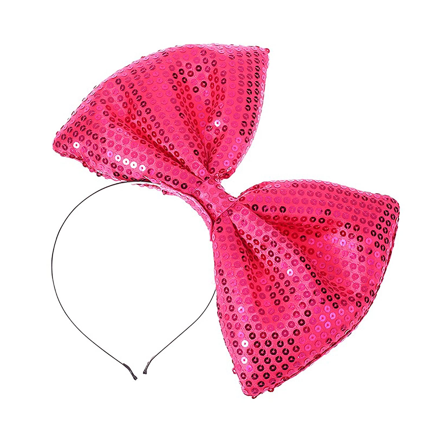 Faylay Women Sequin Big Cloth Bowknot Headband Solid Color Cute Bow Knot Headwear for Cosplay Party (6-MHSLP)