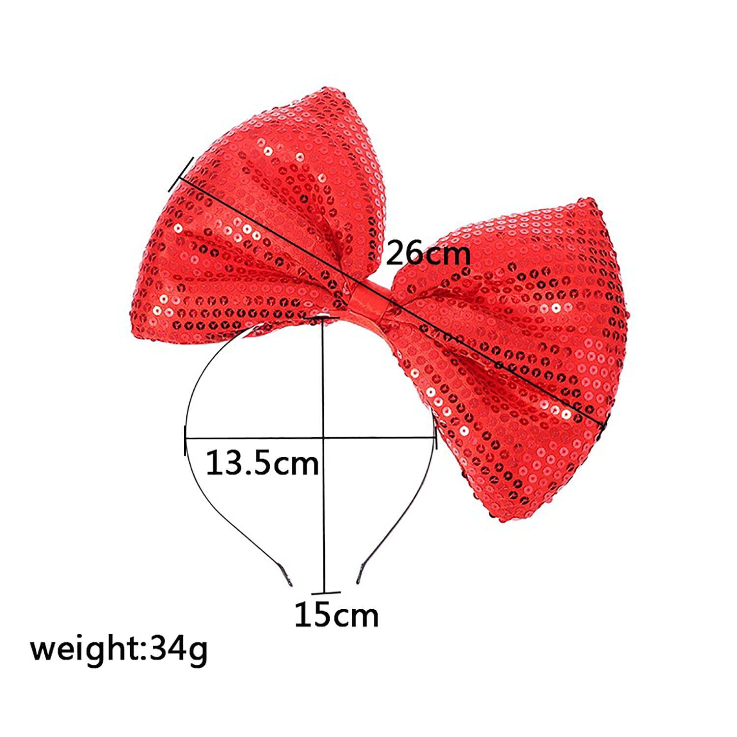 Faylay Women Sequin Big Cloth Bowknot Headband Solid Color Cute Bow Knot Headwear for Cosplay Party (6-MHSLP)