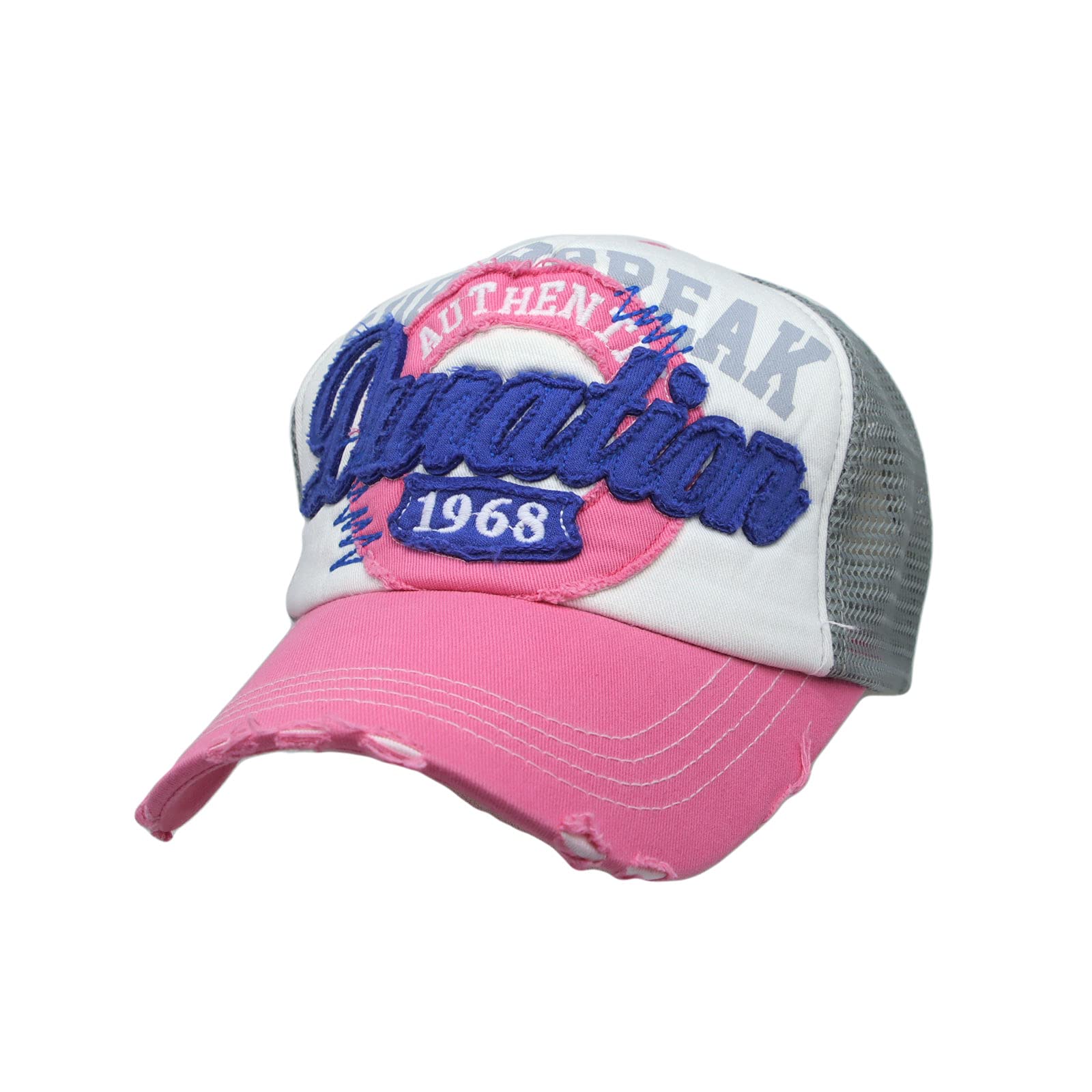 WITHMOONS Baseball Cap Vintage Mesh Distressed Cotton Trucker Hat KR1185 (Pink)