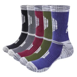 yuedge men's hiking socks moisture wicking mens socks cushioned casual athletic socks comfort work socks for men size 9-11, multicolor, 5 pairs