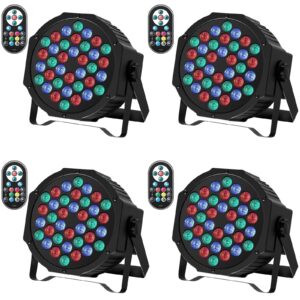 jajaluya led par lights 36 led stage lights 7 modes rgb dj lights with sound activated remote and dmx control dj uplighting for birthday party events wedding christmas stage lighting (4 packs)