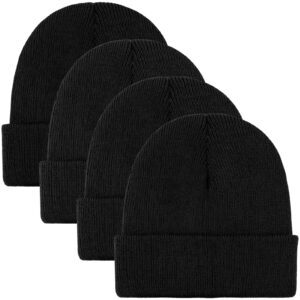 cooraby 4 pack beanie cap winter warm hats soft knit beanie for men or women black