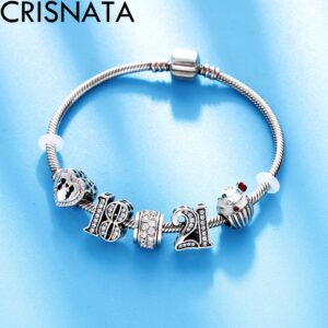 18 Birthday Charms fits Pandora Charm Bracelet, 925 Sterling Silver 18th Anniversary Beads with CZ Birthstones, Number 18 Year Old of Love Gifts for Sister/Girl/Boy