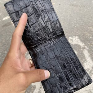 Viet Nam Black Double Side Genuine Real Alligator Hornback Leather Bi-fold Men's Wallet ,Handmade Crocodile Leather Wallet Men, XL