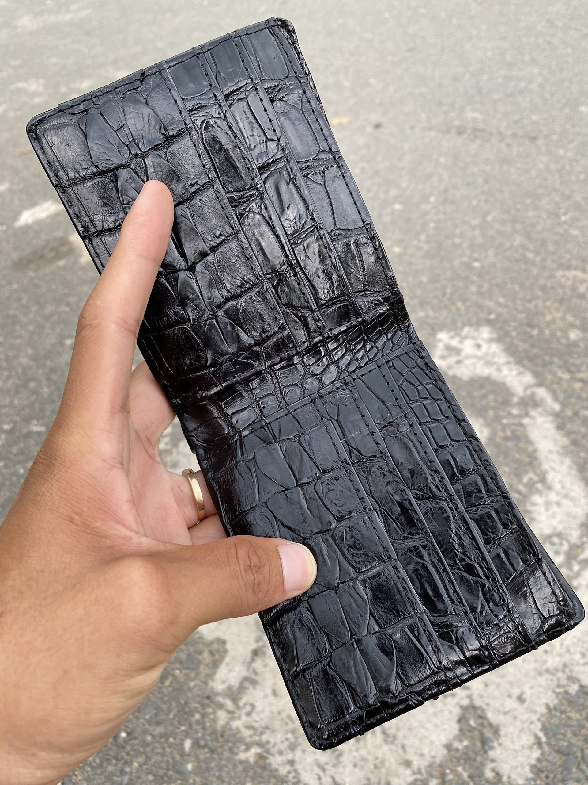 Viet Nam Black Double Side Genuine Real Alligator Hornback Leather Bi-fold Men's Wallet ,Handmade Crocodile Leather Wallet Men, XL