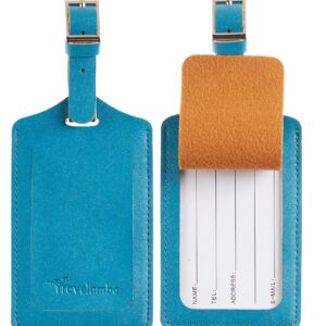 Travelambo 4 Pack Leather Luggage Tags for Suitcases Travel Labels (Energetic Blue)