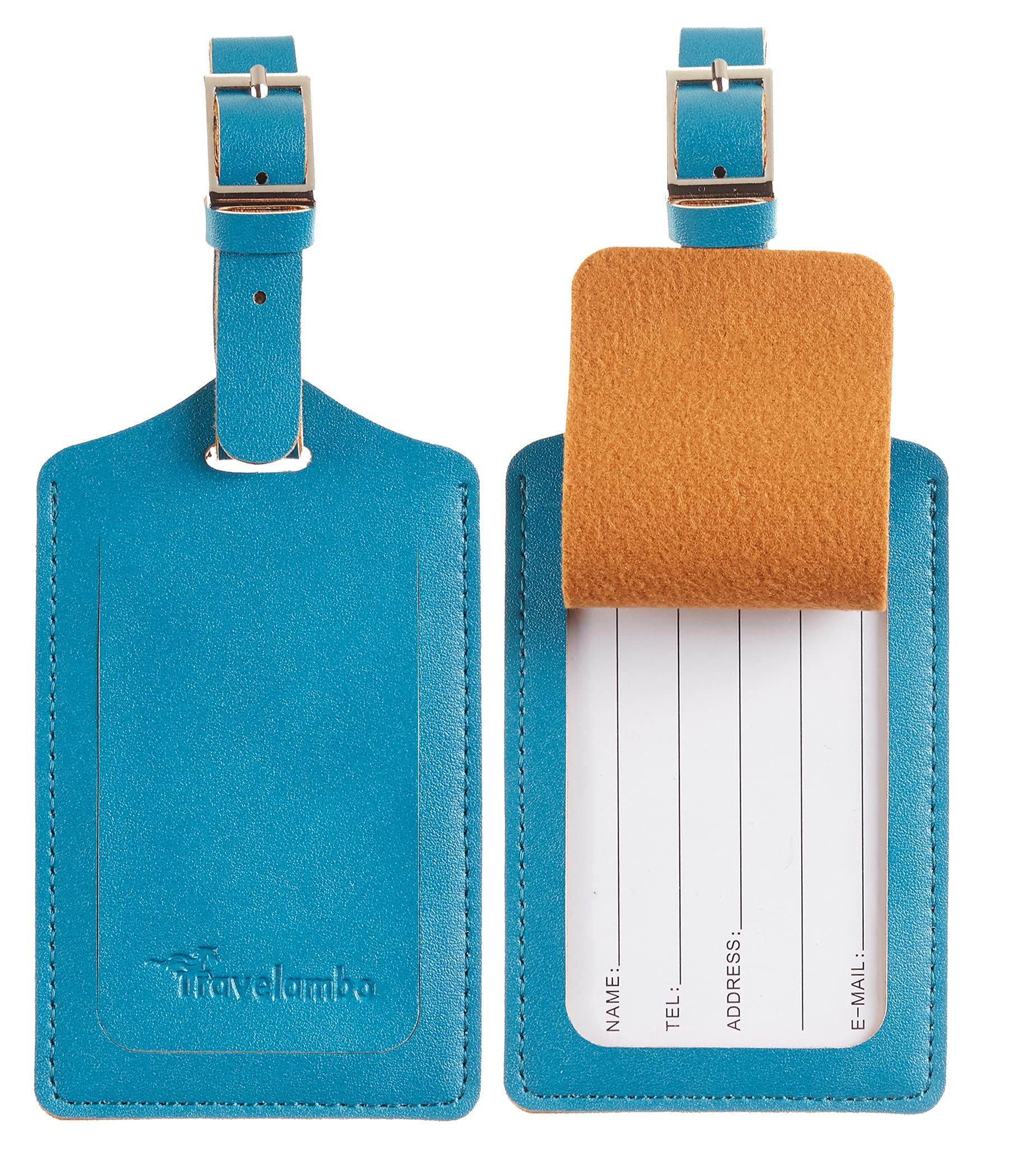 Travelambo 4 Pack Leather Luggage Tags for Suitcases Travel Labels (Energetic Blue)