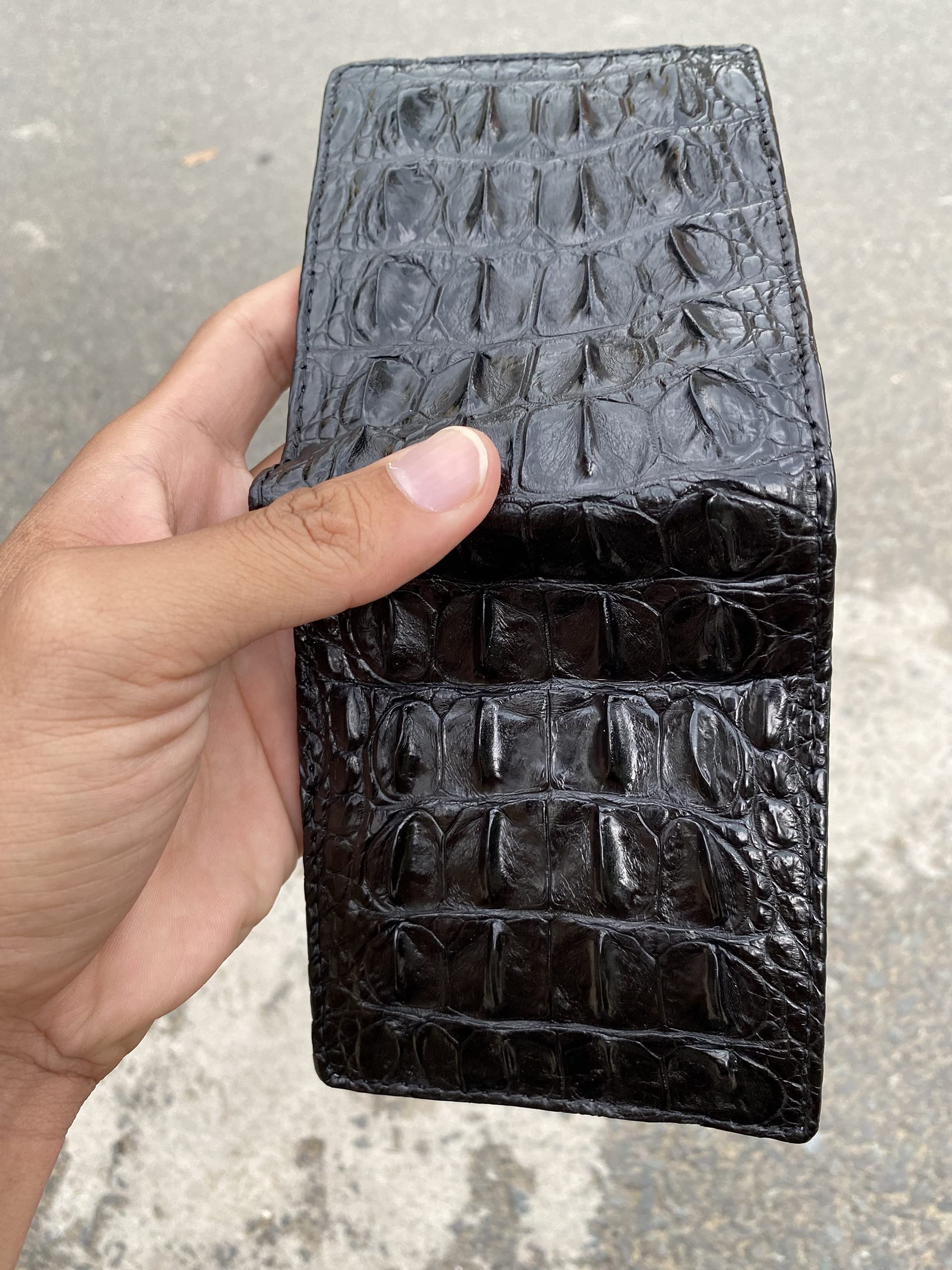 Viet Nam Black Double Side Genuine Real Alligator Hornback Leather Bi-fold Men's Wallet ,Handmade Crocodile Leather Wallet Men, XL