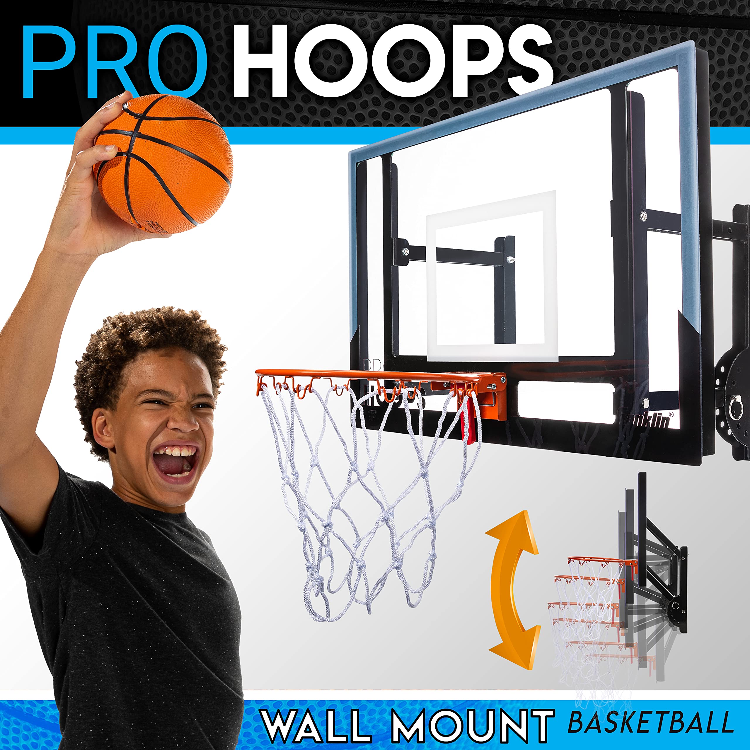 Franklin Sports Wall Mounted Basketball Hoop – Fully Adjustable – Shatter Resistant – Accessories Included, Black/White