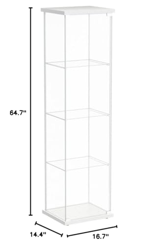 JT Glass Display Cabinet 4 Shelves with Door, Easy to Install, Solid Tempered Glass, Floor Standing Curio Bookshelf for Living Room Bedroom Office (White)