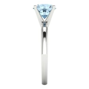 Clara Pucci 1.50 ct Round Cut Solitaire Natural Swiss Blue Topaz Bridal Designer Anniversary Engagement Ring in 14k White Gold 11