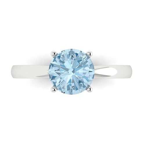 Clara Pucci 1.50 ct Round Cut Solitaire Natural Swiss Blue Topaz Bridal Designer Anniversary Engagement Ring in 14k White Gold 11