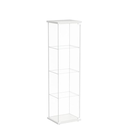 JT Glass Display Cabinet 4 Shelves with Door, Easy to Install, Solid Tempered Glass, Floor Standing Curio Bookshelf for Living Room Bedroom Office (White)