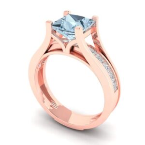 Clara Pucci 3.4ct Princess Cut Solitaire Swiss Blue Topaz Engagement Promise Anniversary Bridal Ring Band set Sliding 14k Rose Gold 8