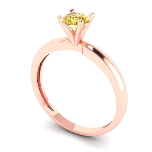 Clara Pucci 0.50 ct Round Cut Solitaire Stunning Yellow Moissanite Bridal Designer Anniversary Engagement Ring in 14k Rose Gold SZ 10