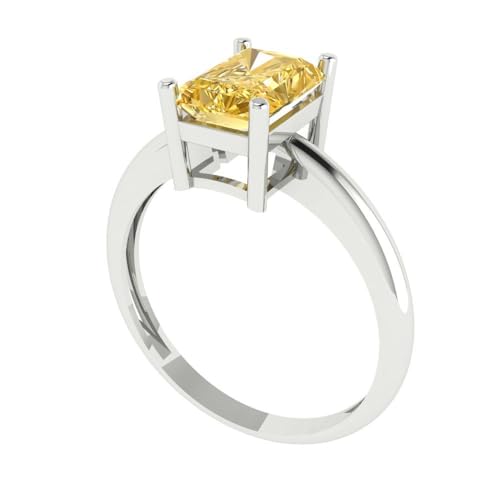 Clara Pucci 1.75ct Radiant Cut Solitaire Stunning Yellow Moissanite Bridal Designer Anniversary Engagement Ring 14k White Gold SZ 4.5