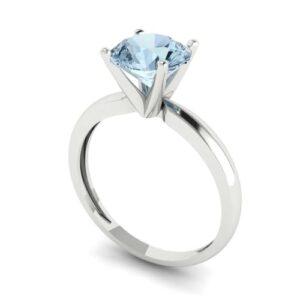 Clara Pucci 1.50 ct Round Cut Solitaire Natural Swiss Blue Topaz Bridal Designer Anniversary Engagement Ring in 14k White Gold 11