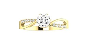 14k yellow gold 0.83 carat lab grown diamond elegant twisting split shank round cut diamond engagement ring (g-h color vs2-si1 clarity 0.75 ct center)