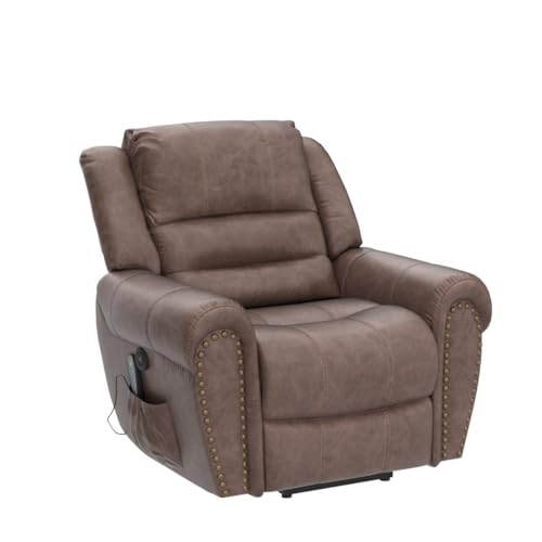 ANJ Large Power Lift Recliner Chairs with Massage and Heat Breathable Faux Leather Electric Lift Chairs for Elderly, Heavy Duty Big Man Recliners Power Reclining Chair with USB Port (Nut Brown)