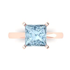 Clara Pucci 3.0 ct Princess Cut Solitaire Natural Swiss Blue Topaz gemstone Bridal Designer Anniversary Engagement Ring 14k Rose Gold 3.5