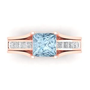 clara pucci 3.4ct princess cut solitaire swiss blue topaz engagement promise anniversary bridal ring band set sliding 14k rose gold 8