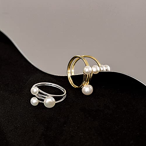 Izpack Freshwater Cultured Pearl Sterling Silver Statement Rings for Women Girls Dainty Open Wrap Finger Band Adjustable Promise Engagement Wedding Ring Fashion Jewelry Gifts BFF Christmas Day