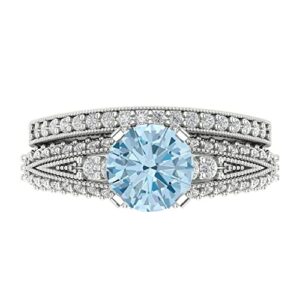 clara pucci 2.10ct round cut solitaire natural swiss blue topaz engagement promise anniversary bridal ring band set 14k white gold 9.25