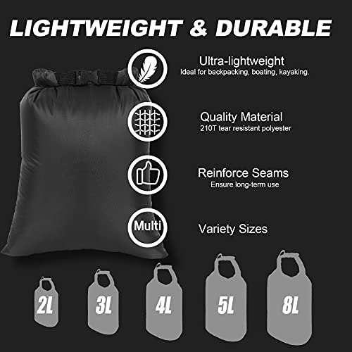 Ucolofun Dry Bags Waterproof Set, 5 Packs Ultralight Waterproof Bags Small Stuff Sack Water Proof Bag Dry Packs, Outdoor Dry Bag Keep Gear Dry for Backpacking Hiking Boating Camping Travel