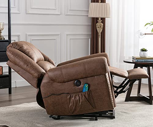 ANJ Large Power Lift Recliner Chairs with Massage and Heat Breathable Faux Leather Electric Lift Chairs for Elderly, Heavy Duty Big Man Recliners Power Reclining Chair with USB Port (Nut Brown)