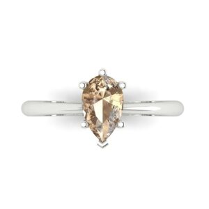 clara pucci 1.05 ct pear cut solitaire genuine yellow moissanite 6-prong stunning classic statement ring 14k white gold for women size 7