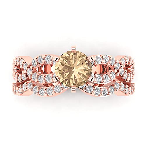 Clara Pucci 1.5 carat Round Shape Halo Solitaire Yellow Moissanite Wedding Anniversary Bridal Engagement Ring Band set 14k Rose Gold 3.5