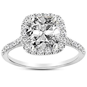 houston diamond district 14k white gold 3 carat lab grown diamond halo cushion cut diamond engagement ring (g-h color vs1-vs2 clarity 2.5 ct center)