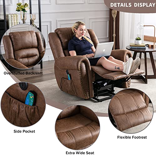 ANJ Large Power Lift Recliner Chairs with Massage and Heat Breathable Faux Leather Electric Lift Chairs for Elderly, Heavy Duty Big Man Recliners Power Reclining Chair with USB Port (Nut Brown)