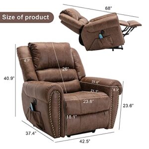 ANJ Large Power Lift Recliner Chairs with Massage and Heat Breathable Faux Leather Electric Lift Chairs for Elderly, Heavy Duty Big Man Recliners Power Reclining Chair with USB Port (Nut Brown)