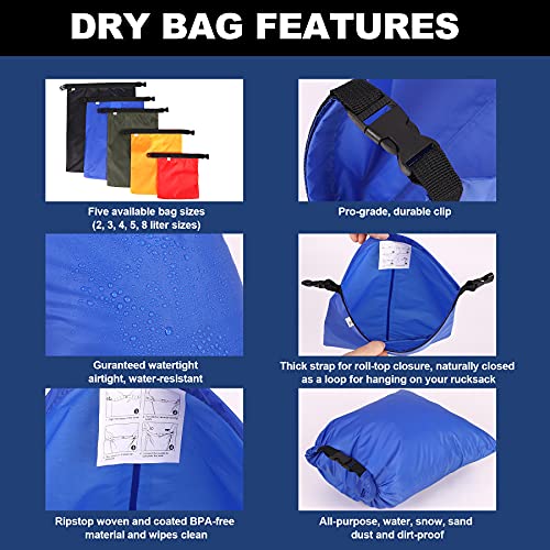 Ucolofun Dry Bags Waterproof Set, 5 Packs Ultralight Waterproof Bags Small Stuff Sack Water Proof Bag Dry Packs, Outdoor Dry Bag Keep Gear Dry for Backpacking Hiking Boating Camping Travel