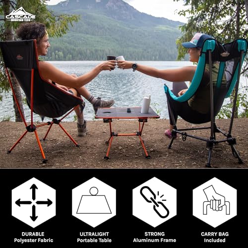 Cascade Mountain Tech Ultralight Camp Table - Lightweight for Backpacking, Camping, Sporting Events, Beach, and Picnics with Carry Bag - Black/Orange