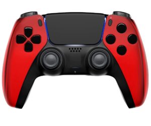 custom wireless un-modded pro controller compatible with ps5 exclusive unique design (chrome red)