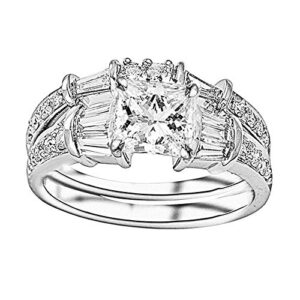 Platinum 3.25 Carat LAB GROWN IGI CERTIFIED DIAMOND Baguette And Round Brilliant Princess Cut Diamond Engagement Ring and Wedding Band Set (H-I Color VS1-VS2 Clarity 2.5 Ct Center)