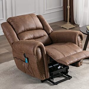 ANJ Large Power Lift Recliner Chairs with Massage and Heat Breathable Faux Leather Electric Lift Chairs for Elderly, Heavy Duty Big Man Recliners Power Reclining Chair with USB Port (Nut Brown)