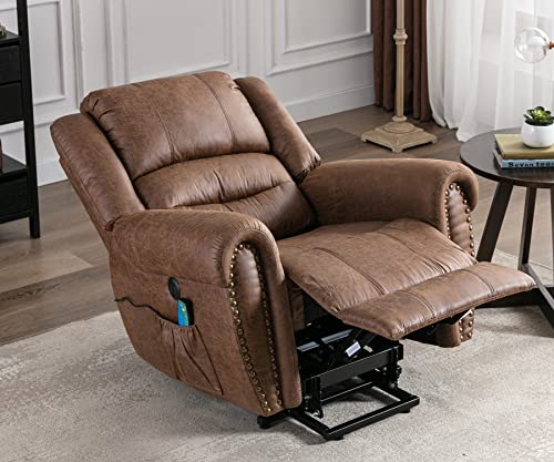 ANJ Large Power Lift Recliner Chairs with Massage and Heat Breathable Faux Leather Electric Lift Chairs for Elderly, Heavy Duty Big Man Recliners Power Reclining Chair with USB Port (Nut Brown)