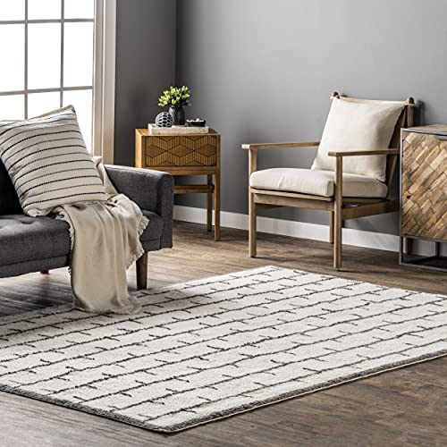 nuLOOM Zelda Machine Washable Wool Modern Geometric Area Rug, 5x8, Ivory