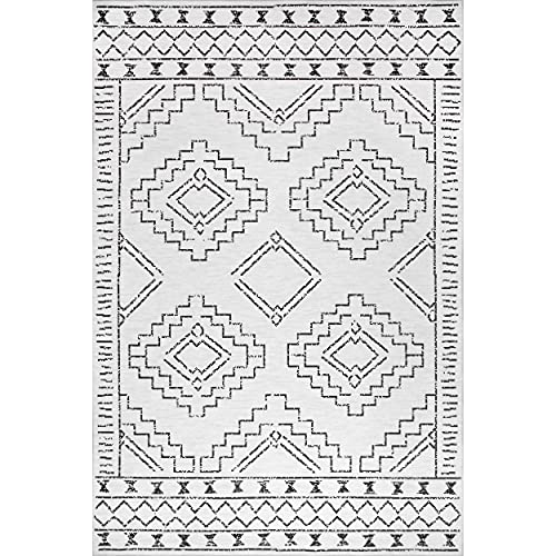 nuLOOM Noa Machine Washable Tribal Moroccan Ultra Thin Area Rug, 8x10, White