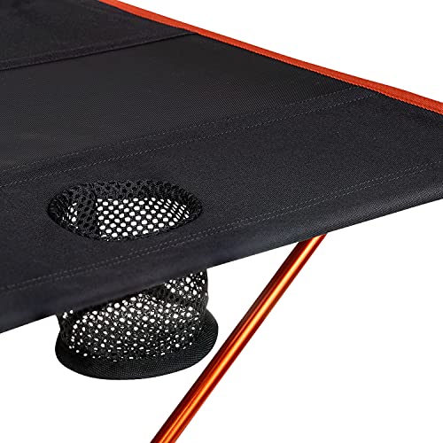 Cascade Mountain Tech Ultralight Camp Table - Lightweight for Backpacking, Camping, Sporting Events, Beach, and Picnics with Carry Bag - Black/Orange