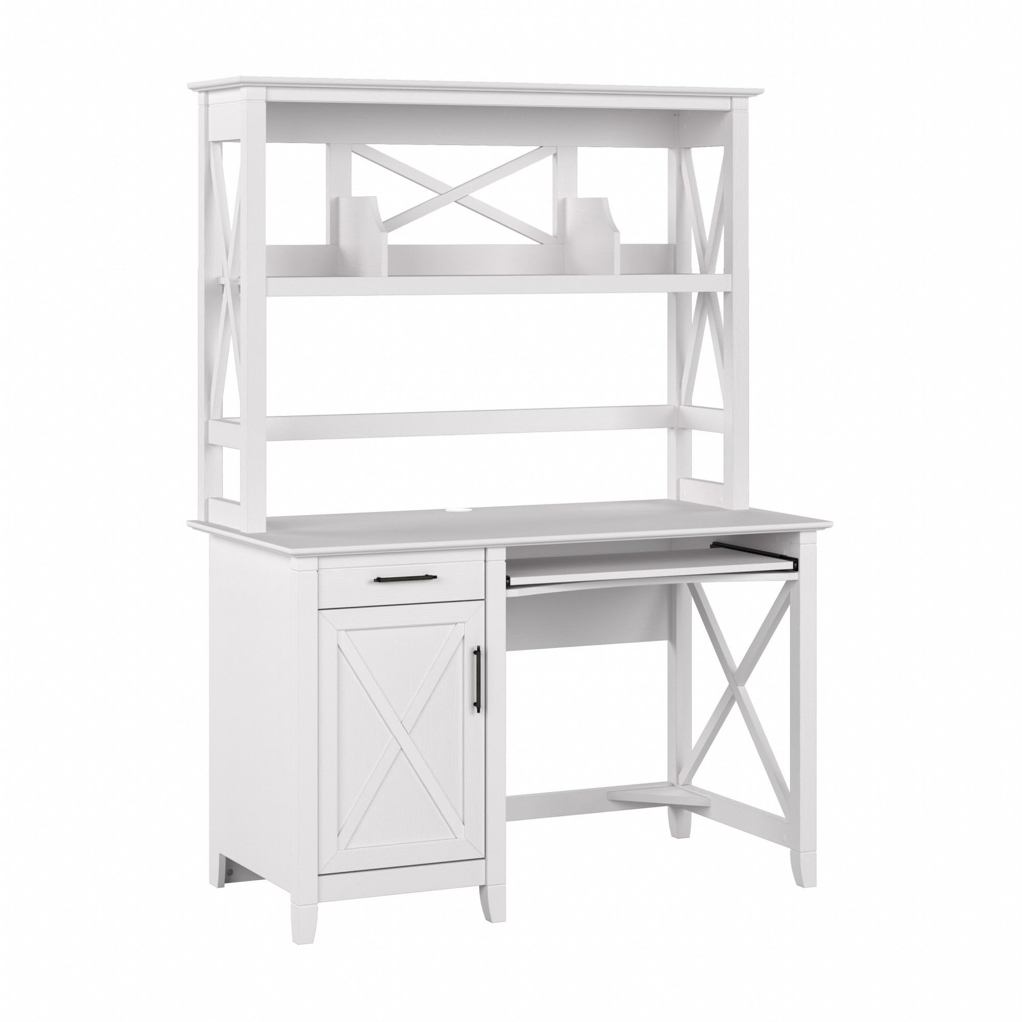 Bush Furniture Key West 48-inch Computer Desk with Hutch, Pure White Oak (KWD248WT-03)