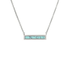 Lauren-Spencer Gemstone Bar Necklaces for Women Gold Silver Plated Simulated Turquoise Necklace Pendant Triangle Square Necklaces Dainty Choker Necklace Jewelry Gift (Silver-Turquoise Bar Necklace)