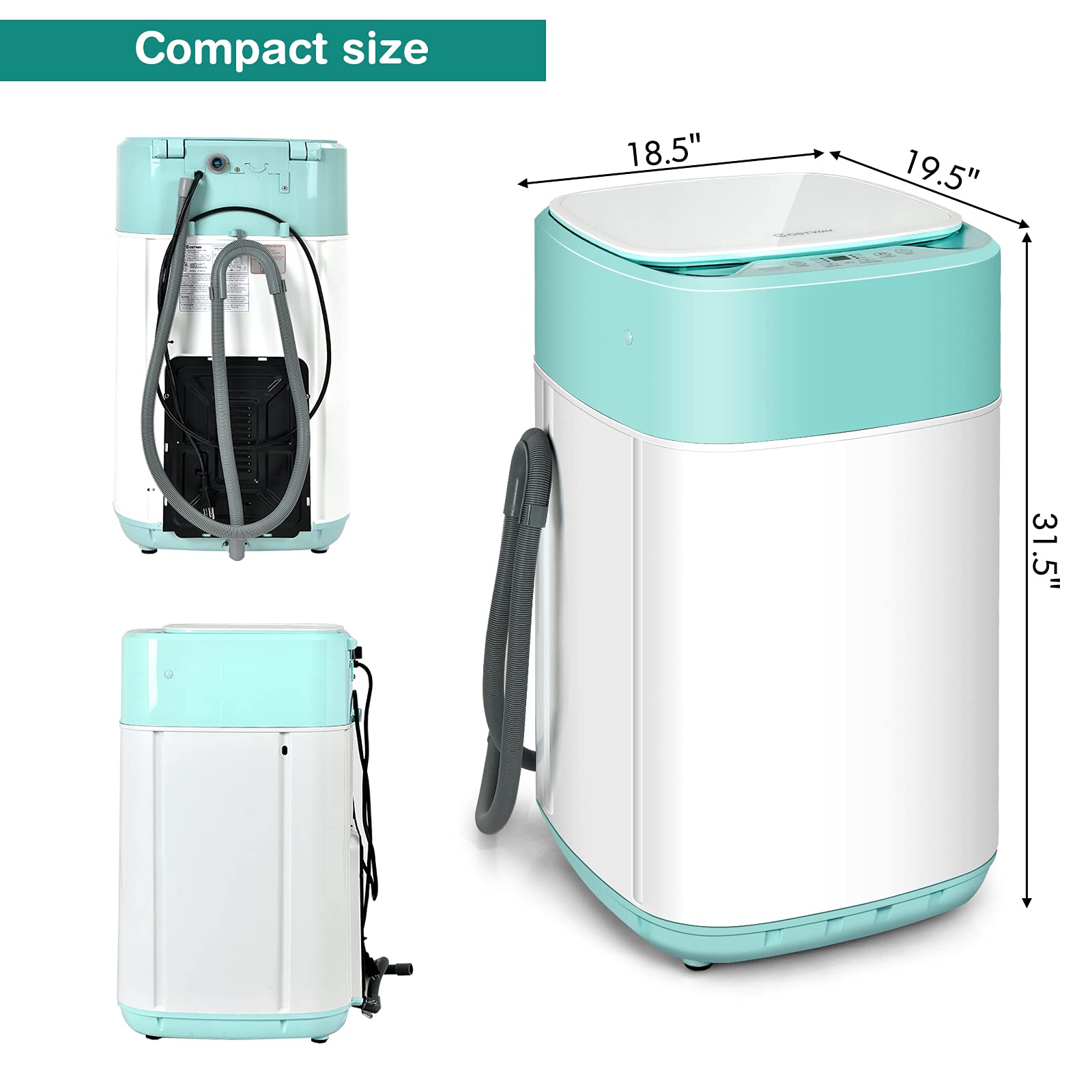 COSTWAY Portable Washing Machine, Built-in Drain Pump, 8Lbs Capacity, Full-Automatic washer with 6 Programs, Child Lock, Compact Laundry Washer for RV, Dorm, Apartment, Green